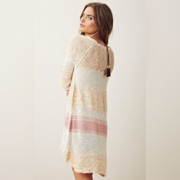Free People Striped Distressed Knit Mini Dress | Coastal Grandmother Grunge Boho - Picture 11 of 16